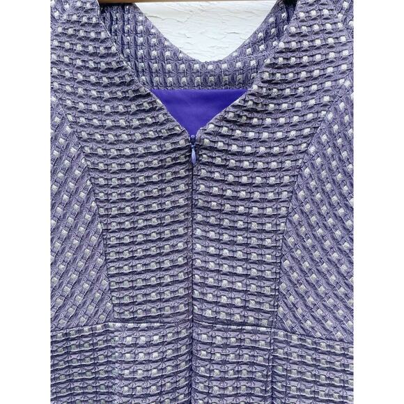 Yoana Baraschi Dress Purple Waffle Knit Sz 4 Metallic Pleated Midi Knee Length - Picture 5 of 8